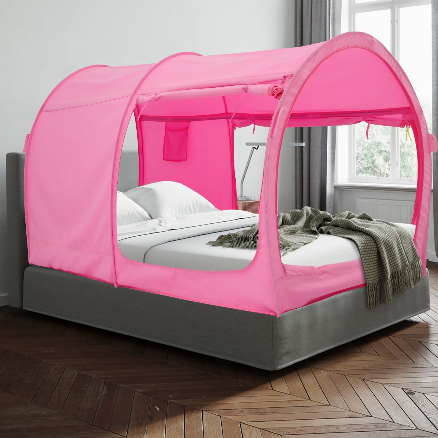 Pop-Up Bed Tent Twin Size, Privacy Bed Canopy with 4 Doors and Mosquito ...