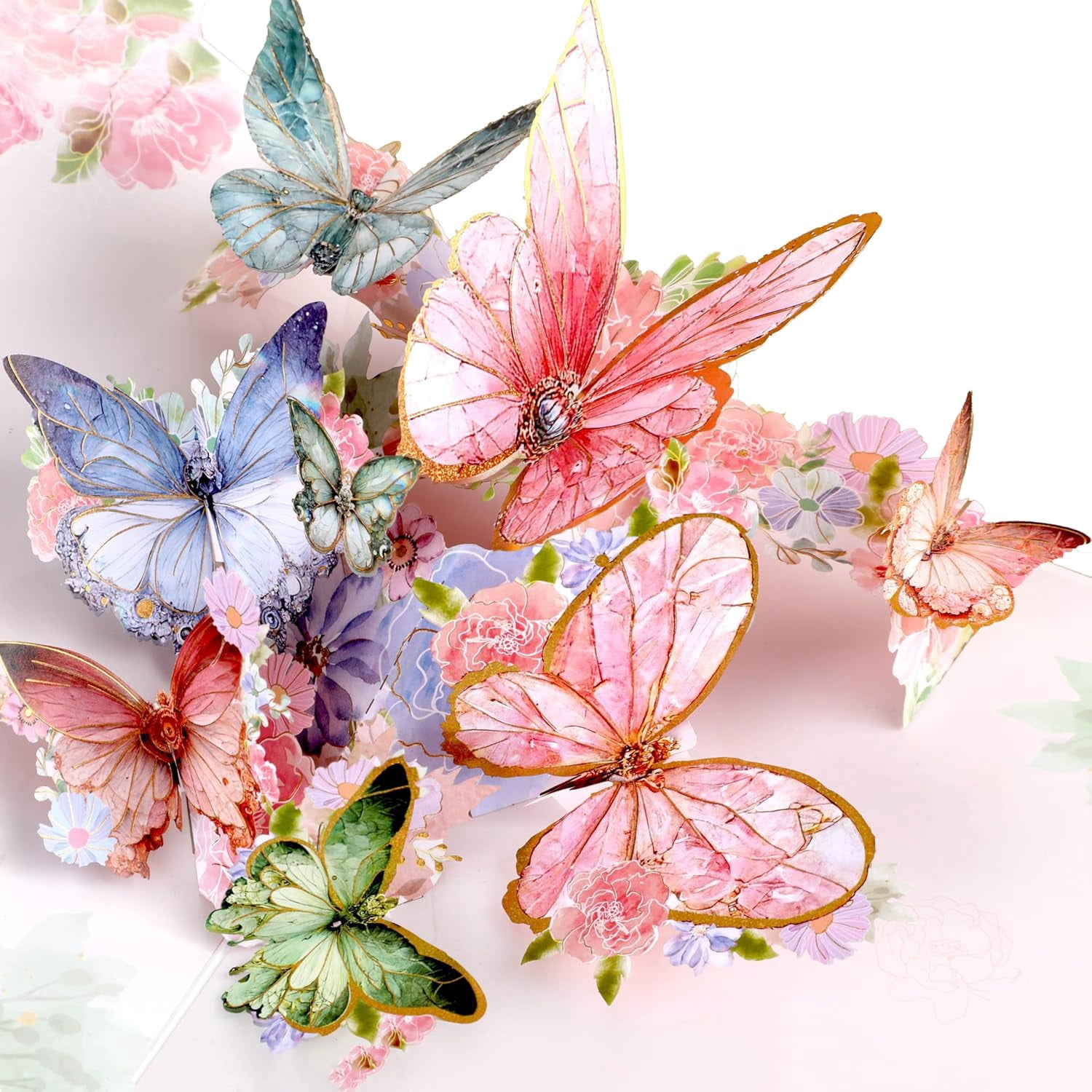 Pop Up Birthday Card, Gold-edged Butterfly Waltz 3D Greeting Card for Birthday, Anniversary, Thank You, Thinking of You, for Women, Wife, Grandma,