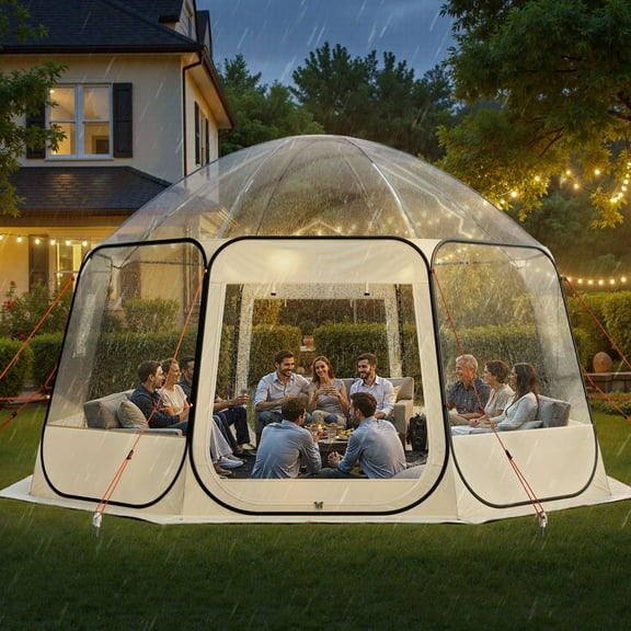 Pop-Up Bubble Tent, 15 x 13.8 ft Waterproof & UV-Resistant Clear Camping Tent, 540 Panoramic View Outdoor Garden Dome with Windows, Fits 12-15 People for Patio Backyard Use
