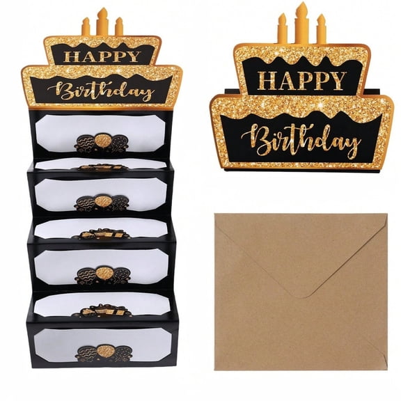 Pop Up Cake Surprise Greeting Card, Foldable 3D Birthday Card, Paper Cake Pops Out When Opened, Blank Inside for Personal Message 28x7Inch