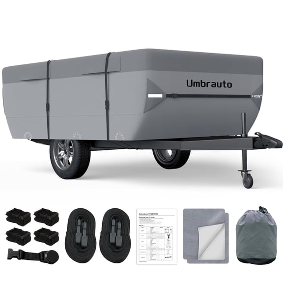 Pop Up Camper Cover 8'-10' Trailers Cover Upgraded 7 Layers Top Waterproof Anti-UV Ripstop RV Cover