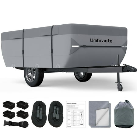 Pop Up Camper Cover 8'-10' Trailers Cover Upgraded 7 Layers Top Waterproof Anti-UV Ripstop RV Cover