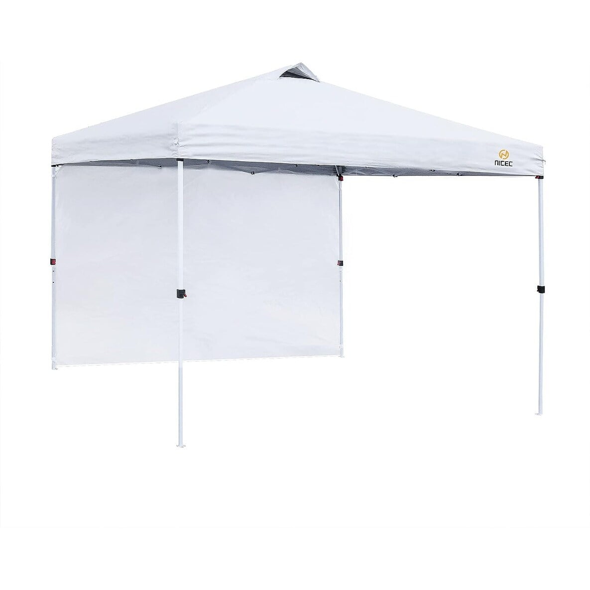 White 10x10 ft Steel Frame Pop Up Canopy Tent with One Sidewall