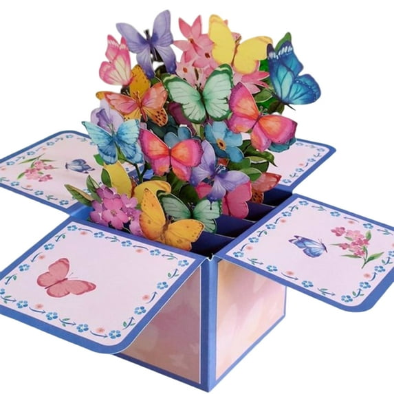 Pop Up Card Greeting Card , Pop up Flower Bouquet Card For Mother's Day Paper Flowers(COLORED BUTTERFLY)