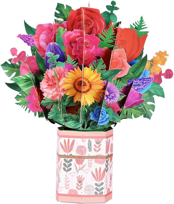 Pop Up Card Greeting Cards For Mom, 9.8 X 9.8'' 3D Paper Flower Card Birthday Card Pop Up Bouquet Card With Blank Envelope For Birthday
