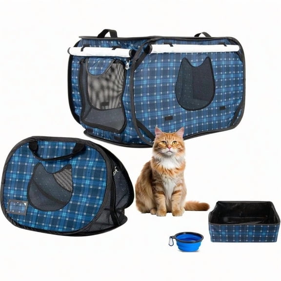 Pop Up Cat Tent Dog HouseLarge 30 In Kennel Soft Crates With Portable Cat Carrier Travel Little Box Mattress Food Bowl 4 Stakes And Carrybag