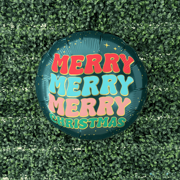 Pop Ups Balloons - Merry Merry Round Christmas Mylar Foil Balloon Pack of 2