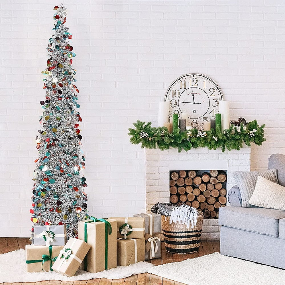Pop Up Christmas Tinsel Tree Collapsible Colorful Sequin Artificial