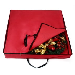 Pop Up Christmas Tree Bag - 34" Square Pre lit Christmas tree Container Oxford Polyester Fit 5-6.5 feet Pull Up Christmas Tree Bag (Red)