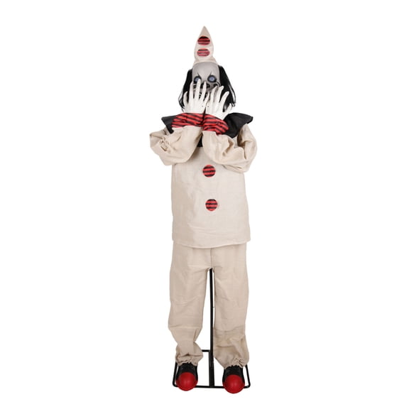 Pop-Up Clown Halloween Animatronic with Red Eyes & Face Reveal, 5.6-Ft, by Haunted Hill Farm