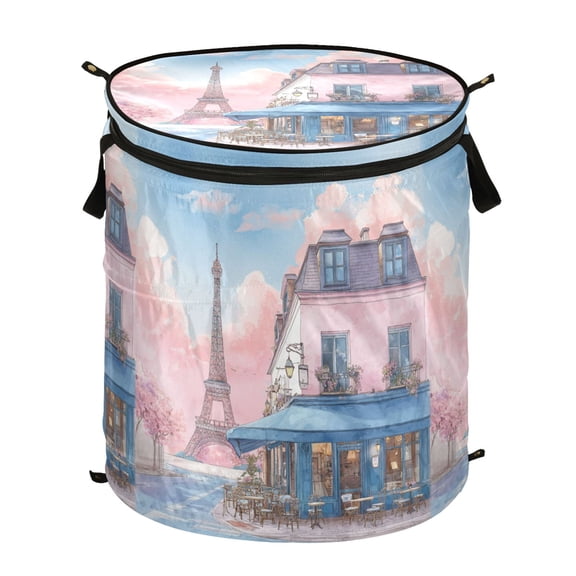 Pop-Up Collapsible Laundry Hamper With Zippered Lid Dual Handles 50L A Charming Parisian Café