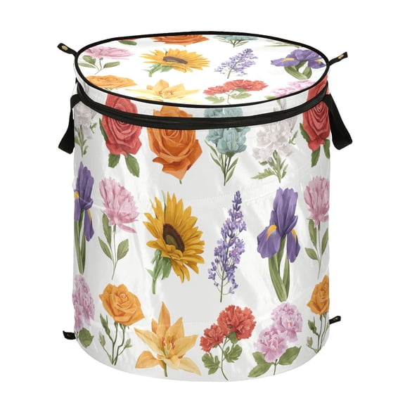 Pop-Up Collapsible Laundry Hamper With Zippered Lid Dual Handles 50L A Simple Design and Flat Colors