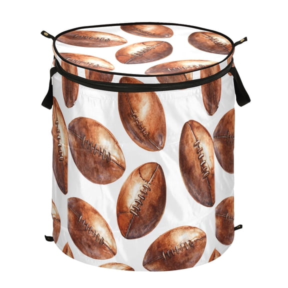 Pop-Up Collapsible Laundry Hamper With Zippered Lid Dual Handles 50L American Footballs