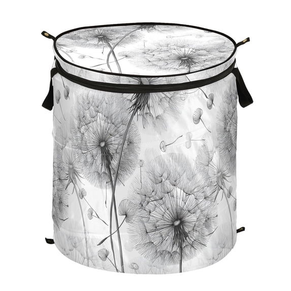 Pop-Up Collapsible Laundry Hamper With Zippered Lid Dual Handles 50L Dandelions Pattern
