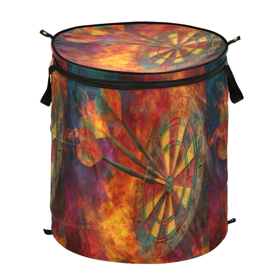 Pop-Up Collapsible Laundry Hamper With Zippered Lid Dual Handles 50L Dartboard Pattern