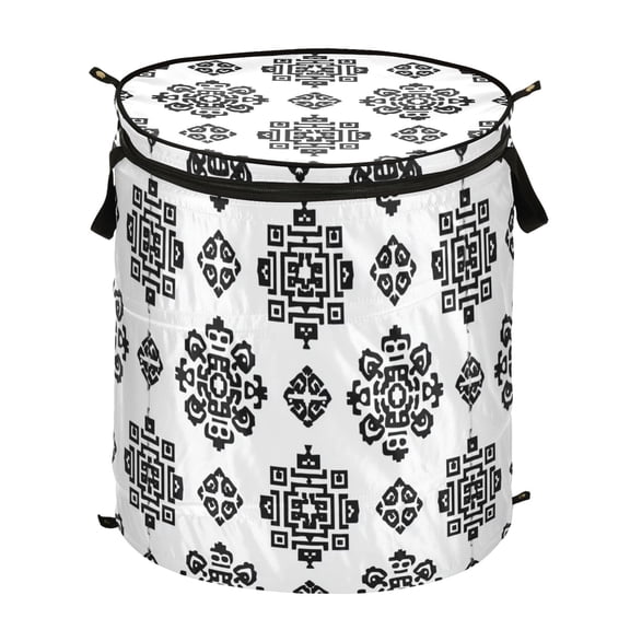 Pop-Up Collapsible Laundry Hamper With Zippered Lid Dual Handles 50L Pattern Of Aztec