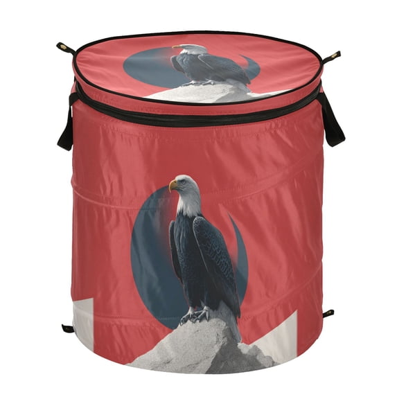 Pop-Up Collapsible Laundry Hamper With Zippered Lid Dual Handles 50L Standing on Top Of A Rock