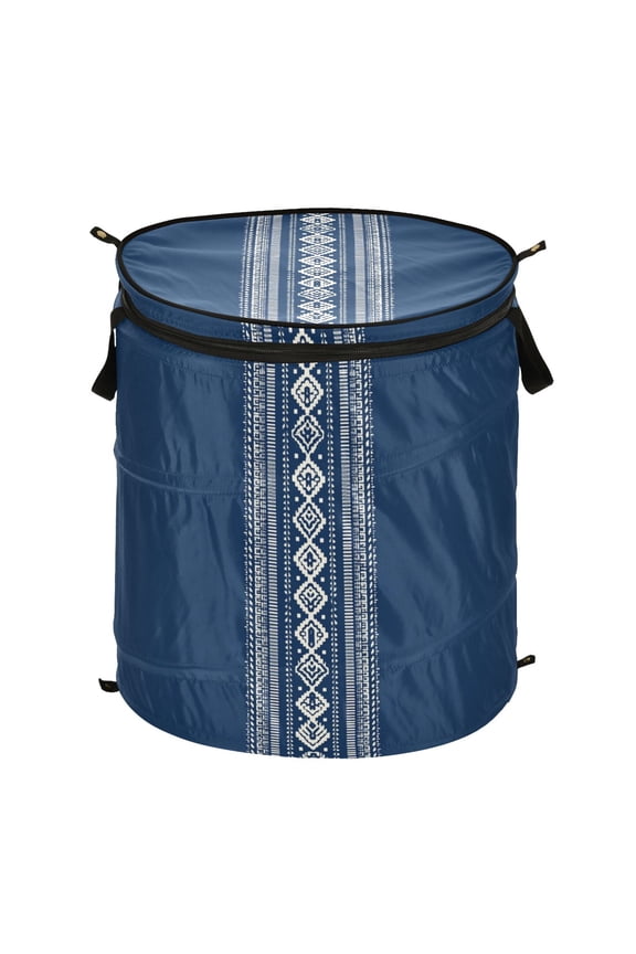 Pop-Up Collapsible Laundry Hamper With Zippered Lid Dual Handles 50L Traditional Pattern