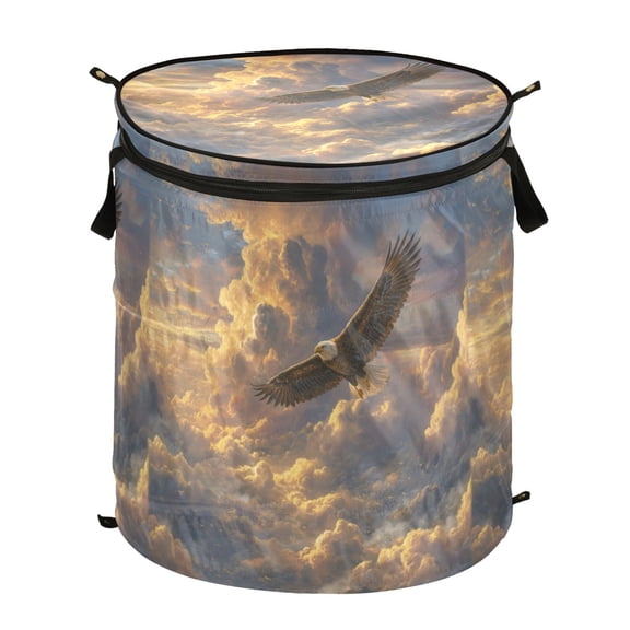 Pop-Up Collapsible Laundry Hamper With Zippered Lid Dual Handles 50L Wings Spread Wide