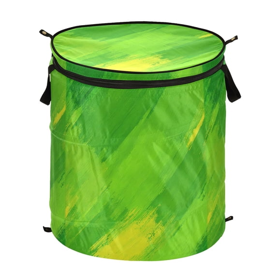 Pop-Up Collapsible Laundry Hamper With Zippered Lid Dual Handles 50L Yello Green Brush Strokes Paintting