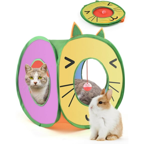 Pop Up Cube, Collapsible Hideouts Play House Peek Too Cave Tent with 3 Holes for Indoor Outdoor Kittens Cats Puppies Rabbits Hideaway Bed