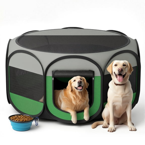 45" Pop-up Playpen for Large Dogs, Collapsible Pet Playpen Portable Exercise Pen for Pets Indoor Outdoor, Camping, RV Travel, Green