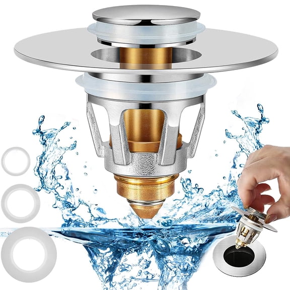 Pop Up Drain Stopper, Sink Stopper with Filter Screen and Copper Core, Universal Bathroom and Kitchen Drain Plug for Clog and Odor Prevention