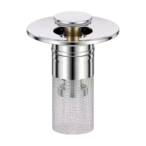 Pop Up Drain Stopper for Bathroom Sink with Overflow Press Type Basin Waste Drain Assembly Stainless Steel Construction Easy Installation