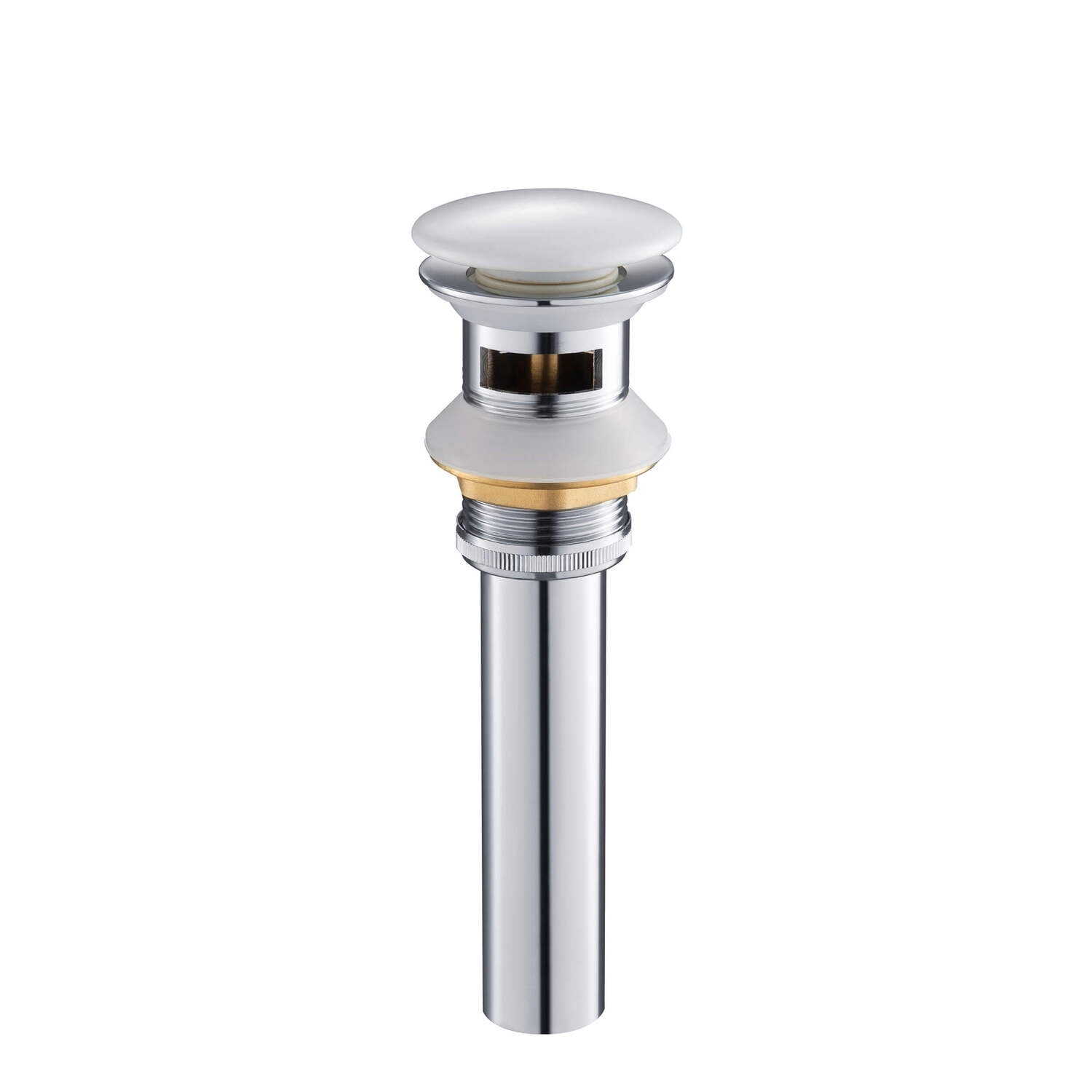 Chrome White Brass Bathroom Pop-Up Drain Stopper with Overflow