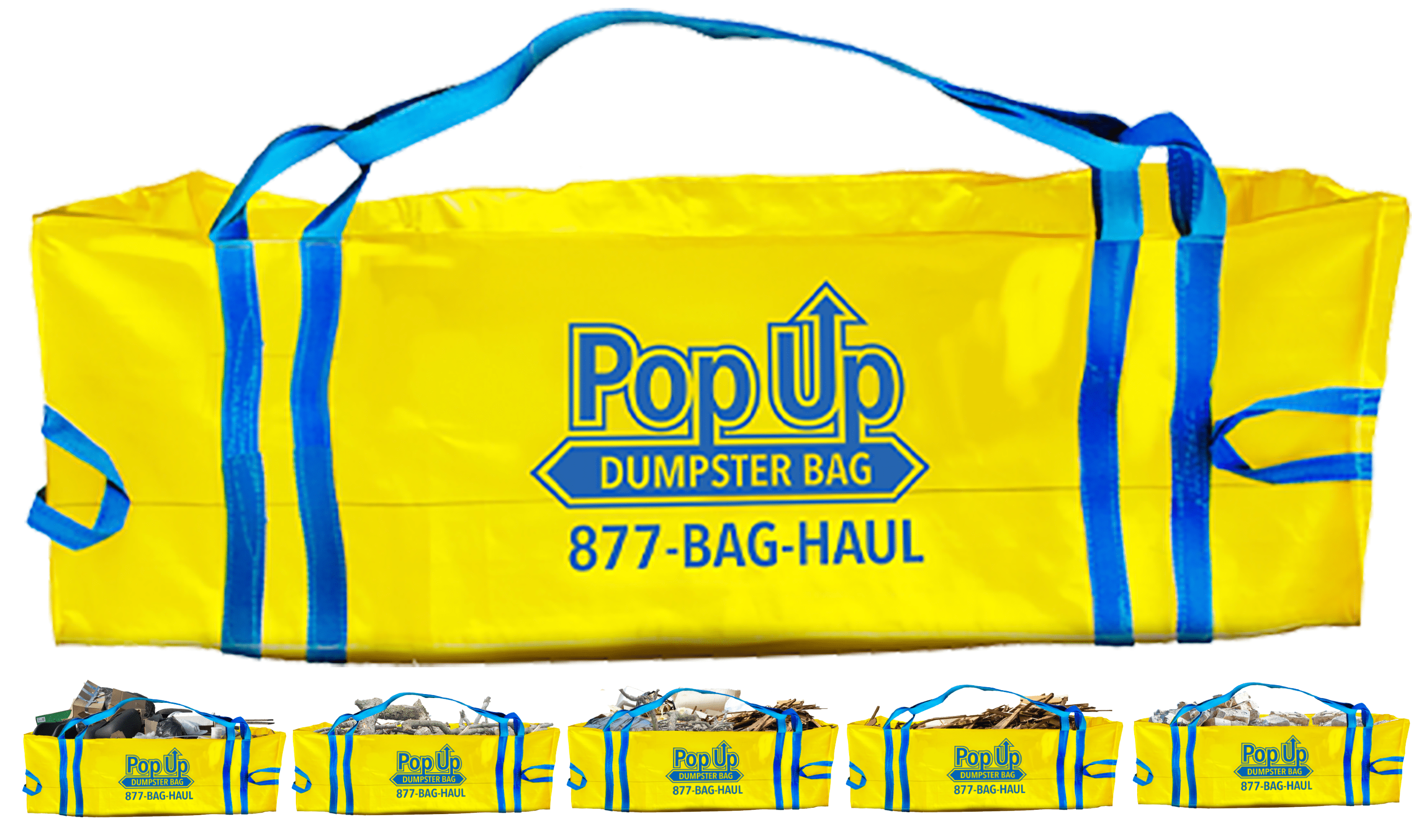 Pop Up Dumpster Bag Yellow Dumpster as a Bag 3 cubic yards and holds up to 3,500 lbs Heavy
