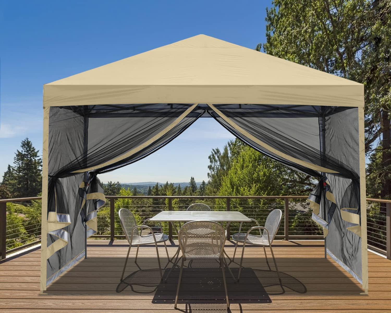 Pop-Up Easy Setup Outdoor Canopy with Netting Screen Walls (10x10 ...