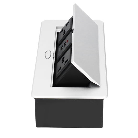 Pop-Up Floor Electrical Outlet, 250V 13A Aluminum Alloy Power Socket with Dual USB Ports, Embedded Desktop Socket for Office and Home