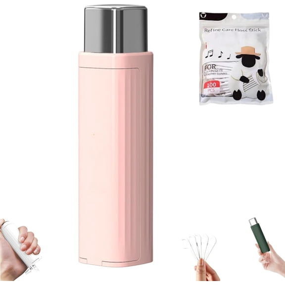 Pop-Up Floss Dispenser Set with 100 Pcs Refills - Automatic Dental Pick Holder & Travel Case Organizer