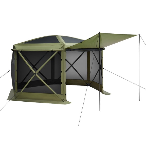 Pop-Up Gazebo Screen Tent 12x12ft, 6-Sided Camping Canopy with Removable Top