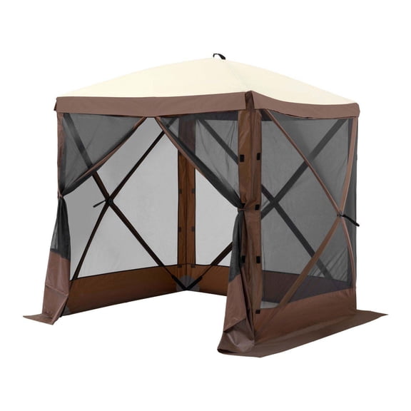 Pop Up Gazebo Tent 6x6FT, Screen Tent Canopy with 4 Privacy Walls & Mesh Windows, Quick Setup Sun Shelter for Camping, Brown