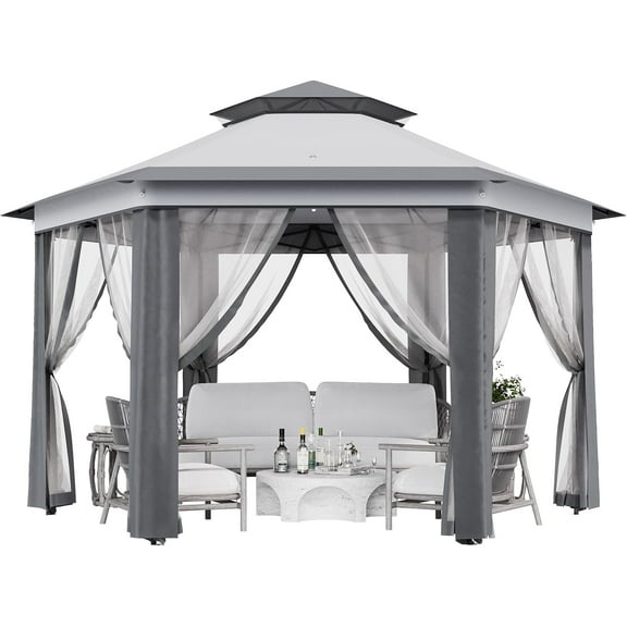 Pop Up Gazebos 13x13Ft, Outside Canopy Tent with 6 Pcs Mosquito Netting, One Push Setup for Backyard Patio Garden Activities