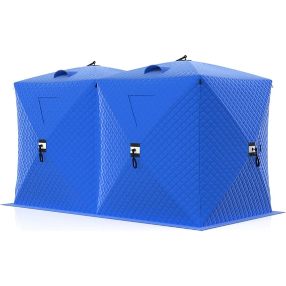 Pop Up Ice Fishing Shelter - Insulated Hub Style Tent for 3 to 4 Person - Wind Resistant Design with Anchors Ropes and Carry Bag