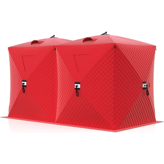 Pop Up Ice Fishing Shelter - Insulated Hub Tent for 3 to 4 People with Wind Resistant Structure Anchors Ropes and Carry Bag