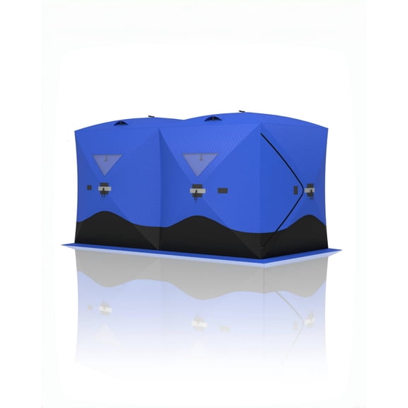 Pop-Up Ice Fishing Tent, Spacious 3 to 4-Person Ice Fishing Shelter, Weather Resistant Fishing Shelter Includes Anchors, Ropes & Carry Bag, Blue