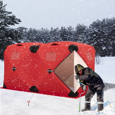 Pop Up Insulated Ice Fishing Tent for 4-6 People, Portable Ice Fishing Shelter with Air Vents, Window & Door, 210D Quilted Oxford Fabric, Red