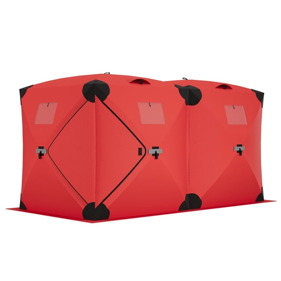 Pop Up Insulated Ice Fishing Tent for 4-6 People, Portable Ice Fishing Shelter with Air Vents, Window & Door, 210D Quilted Oxford Fabric, Red