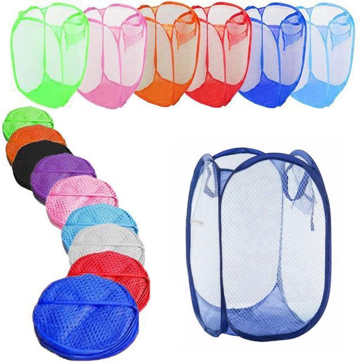 Pop Up Laundry Bag Foldable Mesh Hamper, Navy Blue, for Laundry Room