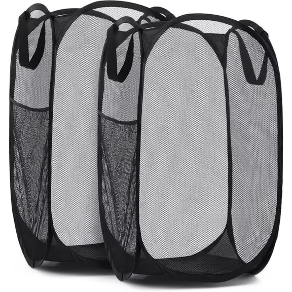 Pop Up Laundry Basket Collapsible Mesh Hamper with Side Pocket Breathable Clothes Storage Organizer for Home Dorm Bathroom Use