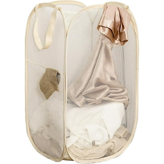 Pop Up Laundry Basket Folding Laundry Hamper Mesh Hamper Storage Bin for College Dorms, Travelling, Crusing, Camping
