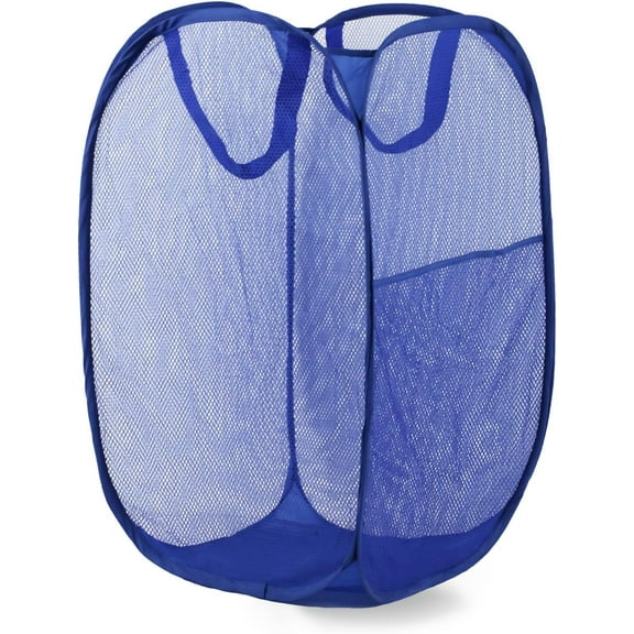 Pop Up Laundry Hamper, Mesh Laundry Basket Collapsible, Foldable Hamper for Travel and Storage (Blue)
