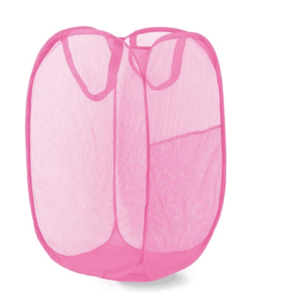 Foldable Mesh Laundry Hamper Pop Up, Collapsible Travel Clothes Basket for Storage, Breathable Lightweight Organizer, Space Saver, Pink