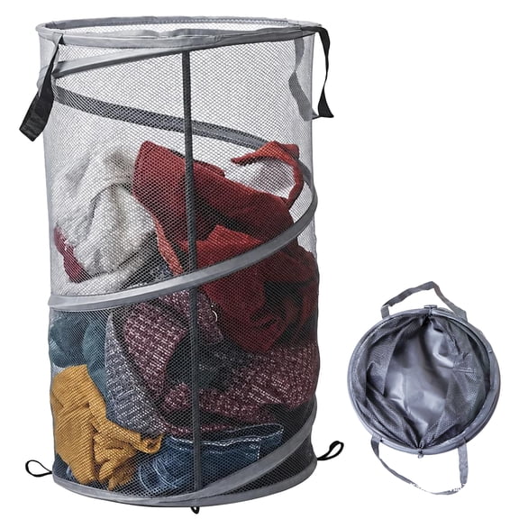 Pop Up Mesh Laundry Hamper 75L, Collapsible Laundry Basket with Handles, Foldable Clothes Hamper for Storage and Organization