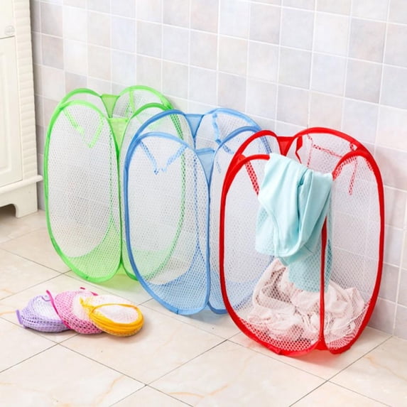 Pop Up Mesh Washing Foldable Laundry Basket Bag Bin Hamper Storage