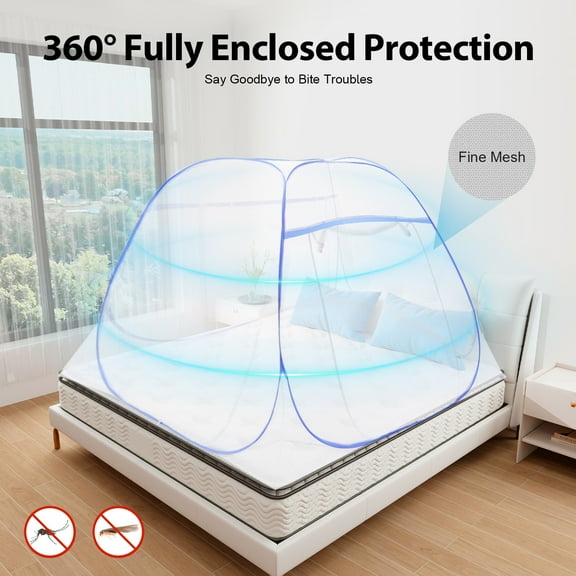 Pop-Up Mosquito Net Tent Folding Mosquito Net Zipper Single Door Netting Tent for 5.91ft Wide Queen-size Beds