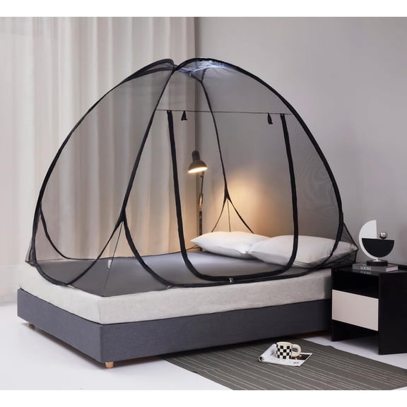 Pop Up Mosquito Net for Bed,Portable Folding Mosquito Net Tent with Bottom for adult Adults Camping Travel(Black,Full/Queen)
